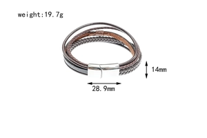 Detail showing the 14mm silver magnetic clasp on a brown braided leather bracelet