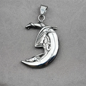 Pendentif dragon et croissant de lune en acier titane pour collier style hip hop gothique