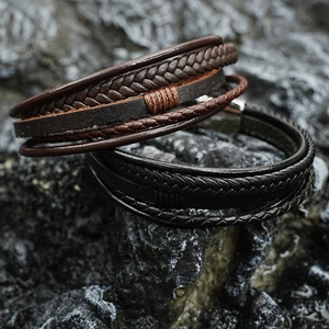 Vintage Multi-Layer Braided Leather Bracelet For Men Women Titanium Steel Clasp Ethnic Couple Weaving Handmade Jewelry