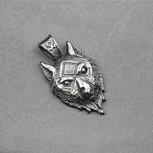 Vintage stainless steel wolf head pendant necklace with Nordic runes and hip-hop street style
