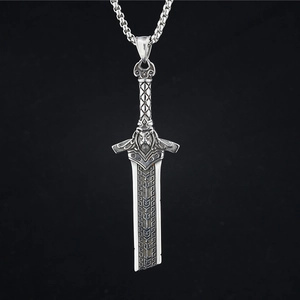Vintage Titanium Steel Sword Pendant Necklace For Men Gothic Lion Head Rune Engraved Punk Hip Hop Street Jewelry Gift