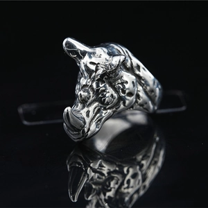 Vintage Stainless Steel Rhino Head Ring For Men Punk Rock Animal Totem Oxidized Retro Silver Tone Biker Jewelry