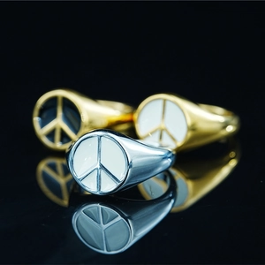 Vintage Titanium Steel Peace Sign Signet Ring For Unisex Gold Silver Plated Enamel Anti-War Symbol Minimalist Fashion Ring Jewelry Gift