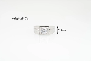 Detailed view of moissanite ring with 8.7g weight and 9.5mm height specifications
