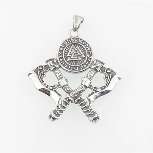 Collier avec pendentif double hache viking et bouclier runique en acier inoxydable