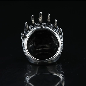 Vintage gothic skull crown ring in silver titanium steel with retro oxidized finish