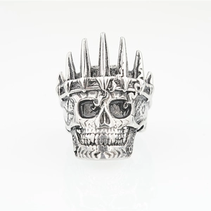 Vintage stainless steel skull ring with crown, punk gothic style jewelry for men and women