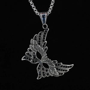 Gothic Wing Mask Pendant Necklace Titanium Steel Black Zirconia Retro Punk Hip Hop Jewelry For Men Women Party Accessory