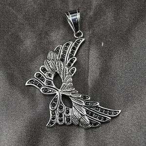 Vintage gothic wing pendant necklace with pavé black rhinestones for men and women