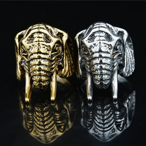 Bague Tête d'Éléphant Vintage en Acier au Titane Rétro Punk Hip Hop Biker pour Hommes Bijoux Dominant Or Argent