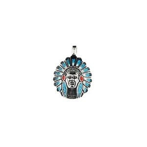 Collier chef indien vintage en acier titane argenté avec turquoise et accents rouges