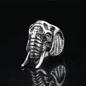 Bague tête d'éléphant 3D gothique en acier titane vintage pour homme style punk