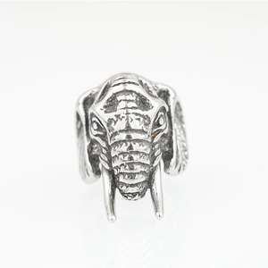 Bague tête d'éléphant 3D hip hop vintage en finition argent antique pour hommes