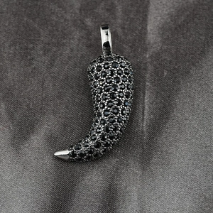 Hip hop 3D chili pendant necklace with black micro-pave crystals in punk style