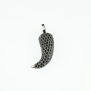 Hip hop silver chili pepper pendant necklace with pave black rhinestones for men and women