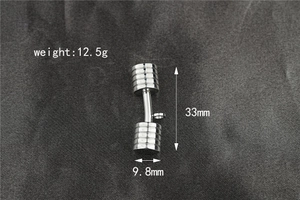 Detailed view of silver dumbbell pendant with 33mm length and polished steel finish
