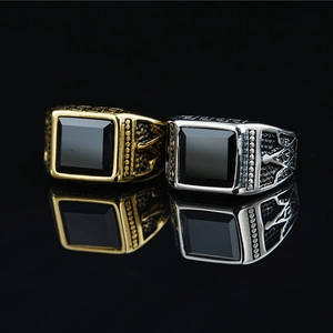 Vintage Stainless Steel Masonic Signet Ring For Men Square Black Stone Punk Biker Jewelry Gold Silver Plated Ring Gift