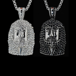 Hip Hop Iced Out Jesus Porträt Anhänger Halskette Titanstahl Strass Porträt Anhänger Mit Venezianerkette Herren Schmuck