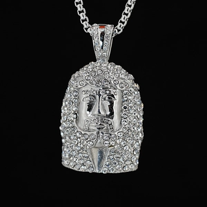 Iced-out Jesus-Anhänger an silberner Box-Halskette im Hip-Hop- und Street-Stil