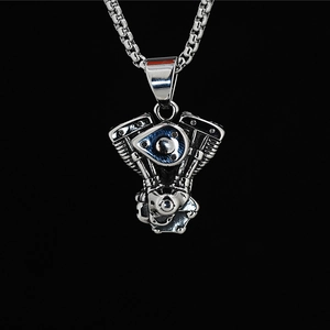 Retro Punk Motorcycle Engine Pendant Necklace Titanium Steel V-Twin Motor Cylinder Hip Hop Streetwear Jewelry For Men Women
