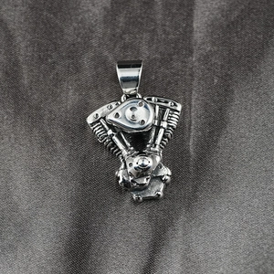 Vintage stainless steel V-twin motorcycle engine pendant necklace for punk rock bikers