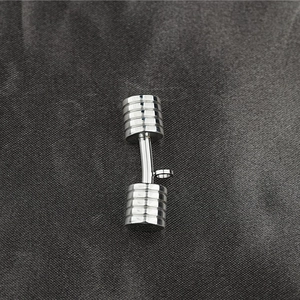 Polished silver stainless steel dumbbell pendant necklace for men with a metallic finish