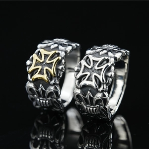 Vintage Men Titanium Steel Cross Ring Gothic Punk Retro Distressed Finish Band Ring Biker Jewelry Gold Silver Color Finger Ring