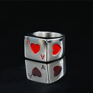 Vintage Titanstahl Quadratisch Poker Herz Ass Siegelring Für Damen Herren Poliert Herz Ass Streetwear Mode Schmuck