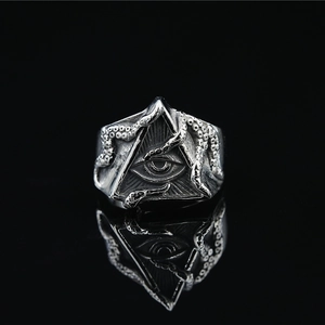 Gothic Eye of Horus ring with silver octopus tentacles in punk street style