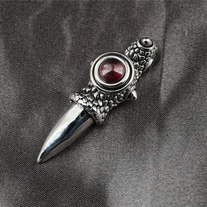 Punk dragon claw pendant necklace in titanium steel with a red gemstone center