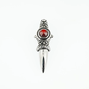 Punk dragon claw sword pendant necklace with red gemstone in vintage silver finish
