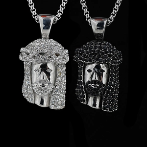Hip Hop Titanium Steel Jesus Piece Pendant Necklace For Men Women Iced Out Rhinestone Streetwear Punk Style Jewelry Gift