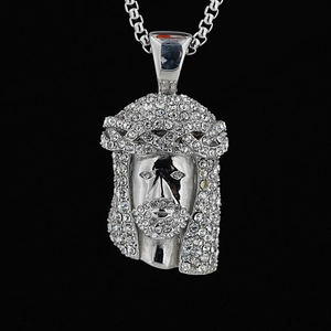 Hip hop silver Jesus piece pendant necklace with crystals and box chain for men