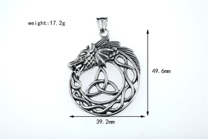 Detailed specs of the vintage Viking dragon pendant with Celtic knot and measurements