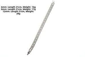 Detailed view of silver Cuban chain bracelets in 6mm, 8mm, and 12mm widths for men and women