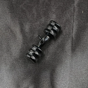 Black dumbbell pendant in stainless steel with hammered texture for fitness enthusiasts