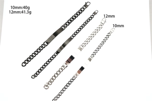 Detail view of 10mm and 12mm Cuban chain bracelets in black and silver steel