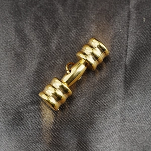 Polished gold dumbbell pendant necklace in stainless steel for fitness and sports enthusiasts