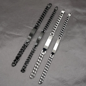 Minimalist Stainless Steel Cuban Chain Bracelet For Men Women Unisex Black Silver ID Plate Polished Jewelry Gift