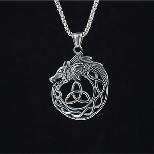 Vintage Viking Dragon Ouroboros Pendant Necklace Stainless Steel Celtic Knot Hollow Out Streetwear Gothic Jewelry For Men