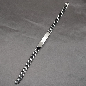 Minimalist Cuban link ID bracelet for men and women in silver and black stainless steel