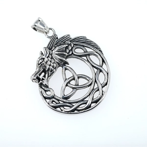 Vintage Viking dragon head pendant in stainless steel with Celtic knot hollow pattern