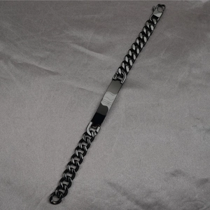 Minimalist black stainless steel Cuban link bracelet with rectangular metal plate