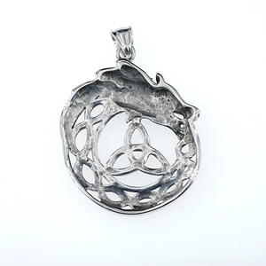 Vintage Viking wolf head and Triquetra knot pendant necklace in antique silver steel finish