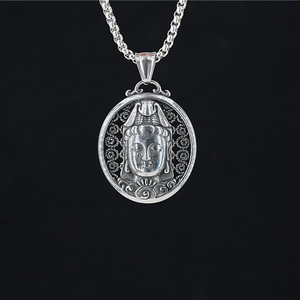 Vintage Titanium Steel Buddha Guanyin Relief Pendant Necklace For Men Women Ethnic Religious Hollow Carving Jewelry Amulet