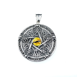 Pendentif vintage gothique pentacle œil du démon en acier inoxydable style hip-hop