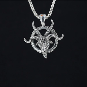 Gothic Baphomet Goat Head Pendant Necklace Stainless Steel Pentagram Round Medallion Jewelry For Men Women Vintage Punk
