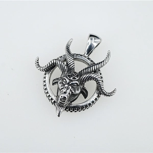 Gothic titanium steel Baphomet goat head pendant with hollow pentagram in vintage silver
