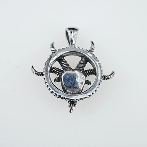 Retro stainless steel goat head star circular pendant necklace for men with matte finish