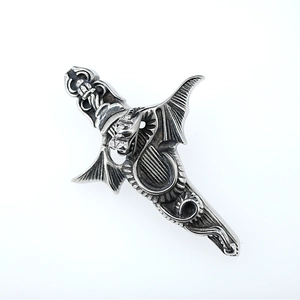 Gotischer Drachenschwert-Anhänger in Vintage-Silber für Punk- und Hip-Hop-Style